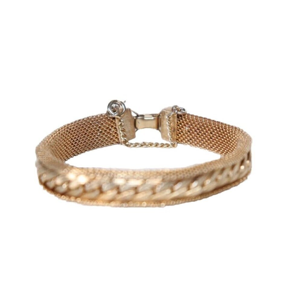 Vintage Fashion Jewelry Gold-Tone Chain Bracelet Woven Mesh Chain Bangle Cuff - Picture 6 of 8